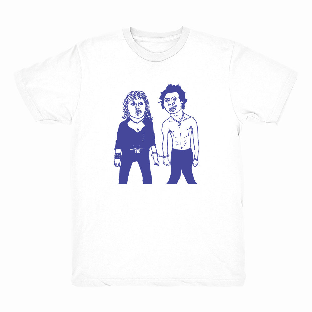 右手リアンうめもと]サチエとケンちゃん blue / White Tee – Islet